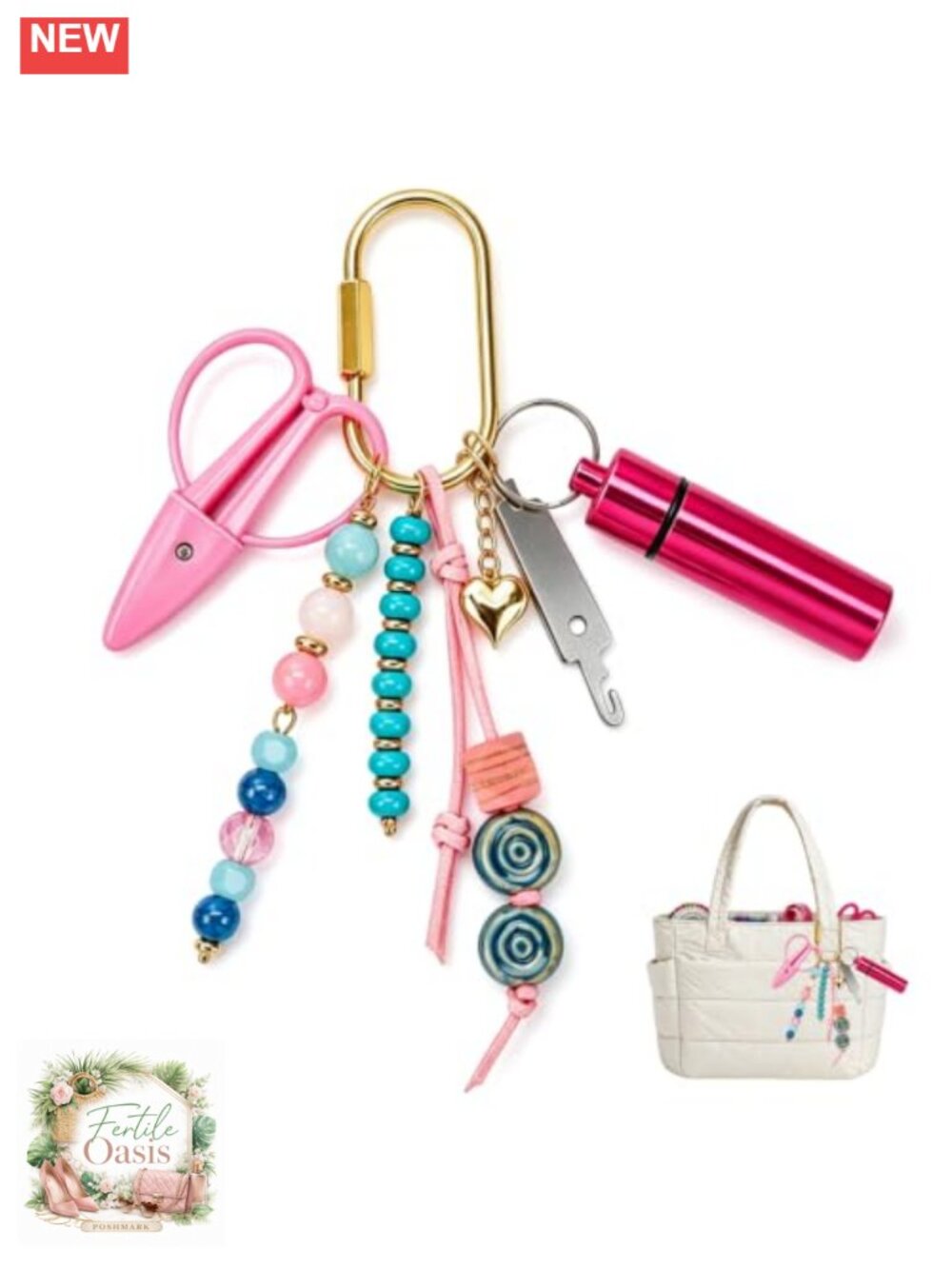 Mini Embroidery Scissors Keychain Sewing Kit Bag Charm with Needle Holder